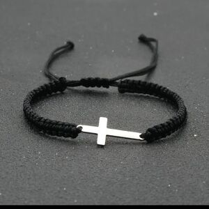 Black cross bracelet braided rope adjustable cross Bracelet